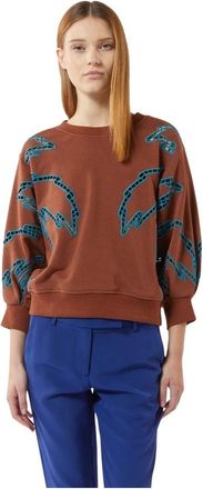Silvian Heach Contrast Geborduurde Sweatshirt - Dames - Sweatshirts - Bruin - XS - Katoen - Hoodies & sweatvesten