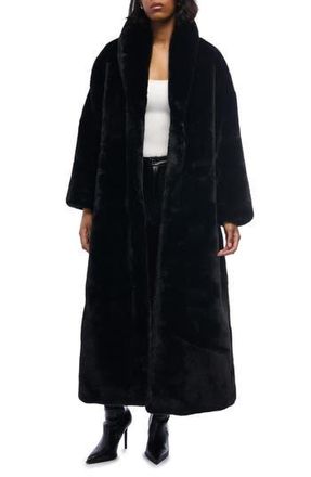Azalea Wang Dayanne Faux Fur Longline Coat in Black at Nordstrom Rack, Size Medium