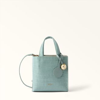 Furla Divide It Borsa Shopping Mini Winter Sky Blu Pelle Di Vitello Stampa Cocco Donna