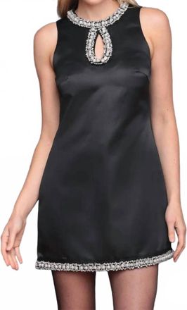 Avec Les Filles Embellished Satin Mini Shift Dress In Black