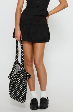 Princess Polly Sweet Treat Shirred Organic Cotton Button-Up Shirt & Miniskirt Set in Black at Nordstrom, Size 2