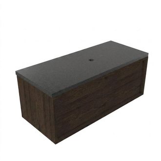 Saniclass Holz Frame Badkamermeubelset - 100x45x43cm - Noche basalten wastafelblad gepolijst (zwart) - zonder kraangat - 1 lade - mat eiken charcoal (hout)