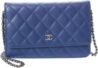 Chanel Blue Lambskin Classic Quilted Wallet On Chain (Authentic Pre-Loved)