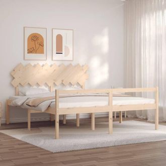 vidaXL Cama De Matrimonio Para Personas Mayores Cabecero Madera Maciza Vidaxl