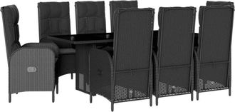 vidaXL Set De Comedor De Jard&iacute;n 9 Pzas Y Cojines Rat&aacute;n Sint&eacute;tico Negro Vidaxl