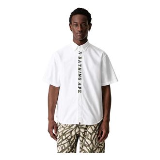 A Bathing Ape 1st Camo Applique Oxford Shirt - Heren - Korte mouwen Overhemden - Wit - M - Katoen - Overhemden
