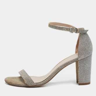 Stuart Weitzman Grey Lurex Fabric Ankle Strap Sandals