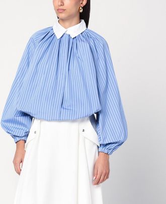 Patou Striped balloon-sleeve shirt in light blue