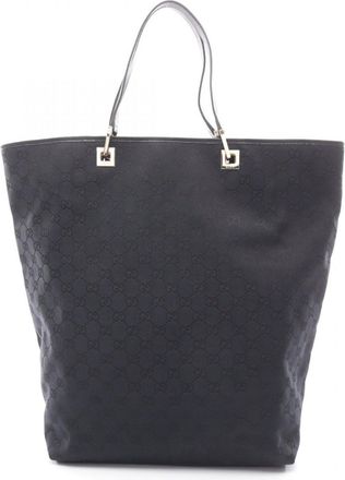 Gucci Black Navy Gg Canvas Leather Tote Bag (Pre-Owned)