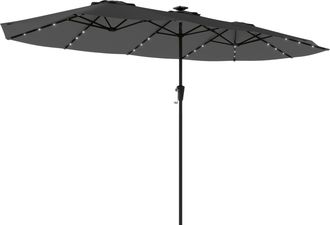 OUTSUNNY Sombrilla Doble Con 36 Luces Led Solares, 4x2 M, Sombrilla Terraza Exterior Con Manivela, Upf50+, 12 Varillas, Resistente Al Agua, Gris