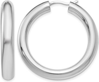 Diamond2Deal Sterling Silver 5x35mm Half Round Tube Hoop Earrings