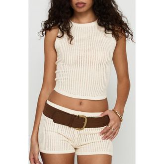 Princess Polly Leilah Open Stitch Shorts in Cream at Nordstrom, Size 12