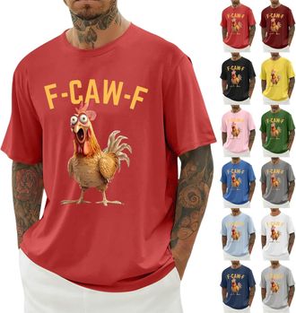 Generic F-CAW-F Shirts Mens Funny Scream Chicken Humor T-Shirt Mens Short Sleeve Crew Neck Halloween Tops Casual Loose F-CAW-F Tshirt Plus Size(Red, XL)