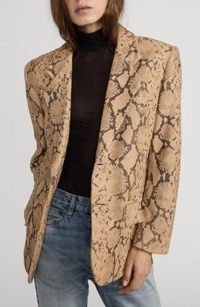 Frame Denim The Snake Print Leather Blazer in Sand Multi at Nordstrom, Size 6