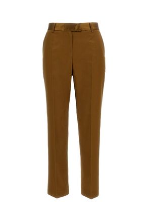 Alberto Biani Brown Silk-Blend Straight-Leg Cropped Pants