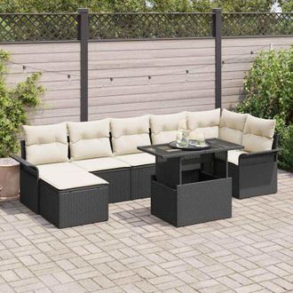 vidaXL Vidaxl - Conjunto De Sof&aacute; De Jard&iacute;n Con Coj&iacute;n 8 Pcs Negro Polirat&aacute;n