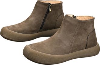 Generic Mens Genuine Leather Chelsea Ankle Boots Slip On Comfortable Winter Outdoor Warm Snow Boots (Grey,8.5)