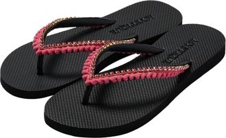 Mystique Pom Pom Sandal In Black / Pink