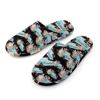 Generic Vintage Car with Flowers Mens Cozy Memory Foam Slippers Warm Cotton House Shoes Comfy Slipper for Indoor Outdoor