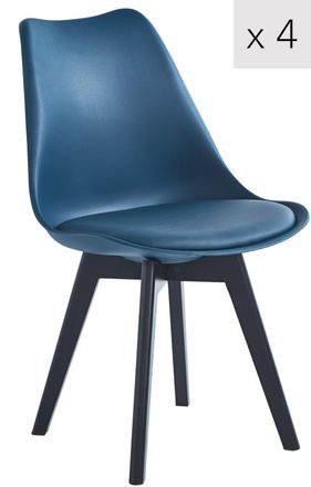 Nordlys Set 4 sillas escandinavas con patas de madera azul