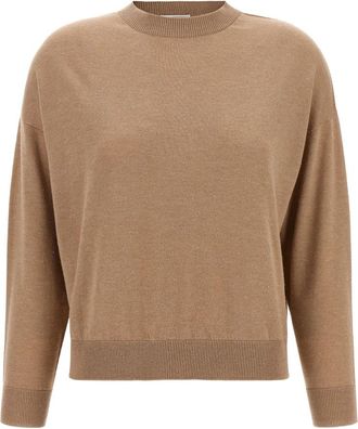 PESERICO Wol en Lurex Trui - Dames - Ronde hals truien - Beige - S - Wol - Truien & Vesten