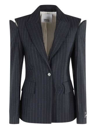 Erika Cavallini Semi Couture pinstripe cut-shoulder blazer - Blue