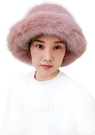 Lina & Lily Womens Winter Bucket Hat Faux Fur Fluffy (Dusty Pink)