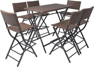 vidaXL Vidaxl - Set Comedor De Jard&iacute;n Plegable 7 Pzas Poli Rat&aacute;n Y Acero Marr&oacute;n