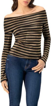 Ivonne Bardot Neckline Striped Long Sleeve Blouse in Black at Nordstrom, Size Medium