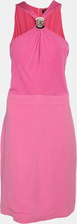 Versace Pink Stretch Crepe Halter Neck Midi Dress