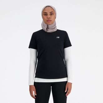 New Balance Laufshirt NEW BALANCE Sport Essentials Heathertech T-Shirt, Damen, Gr. XS, weiss (wei&szlig;), Jersey, Obermaterial: 65% Polyester, 35% Baumwolle, unifarben