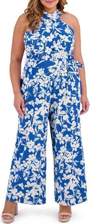 London Times Halter Neck Jumpsuit in Blue/White at Nordstrom Rack, Size 14 W