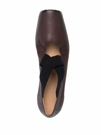 Uma Wang Leather Crossover Strap Flat - Brown