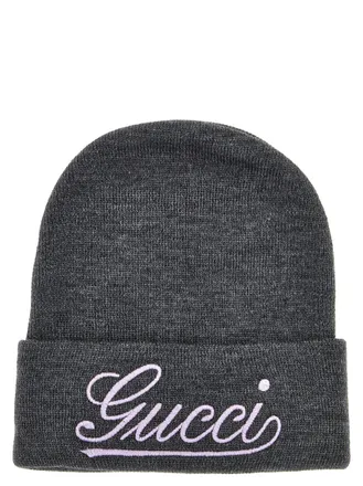 Gucci Grey Logo embroidery beanie