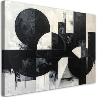 Feeby Cuadro En Lienzo, Composici&oacute;n Abstracta C&iacute;rculos Formas Negro Blanco, 120x80