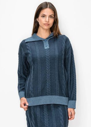 YAL New York Cable Knit Pullover in Navy