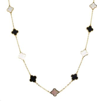 Italian Gold, Inc 14K Yellow Gold Clover Necklace- Mother Of Pearl & Onyx