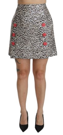 Dolce & Gabbana Womens Silver Pattern A-line High Waist Skirt - Multicolour Nylon - Size X-Small