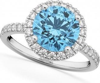 Allurez Halo Blue Topaz & Diamond Engagement Ring 18K White Gold 3.00ct