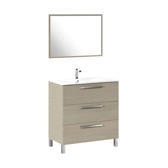 Dmora Dmora - Armario Bajo Encimera Dlo, Mueble De Ba&ntilde;o, Armario Con 3 Cajones Y Espejo, Lavabo No Incluido, 80x45h86 Cm, Roble