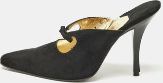 Ferragamo Black Suede Anamur Pointed Toe Mules