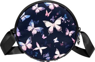 Generic Circle Crossbody Bag for Women, Aesthetic Butterfly Small Sling Bag Daypack with Zipper Adjustable Shoulder Straps Casual Ladies Girls Round Purse