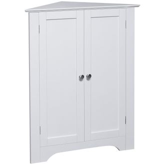 Kleankin Corner Bathroom Cabinet - Recessed Doors And Adjustable Shelf - White | TJ Hughes