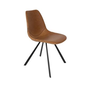 Dutchbone Silla de comedor vintage de polipiel marr&oacute;n