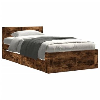 Berkfield Home Bed Frame with Headboard Frame Smoked Oak 75x190 cm Small Single in Brown
