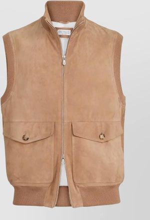 Brunello Cucinelli leather vest button detail high collar