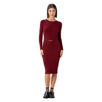 Kocca Knitted Dresses, female, Red, L, Over-knee Fitted Ribbed Dress