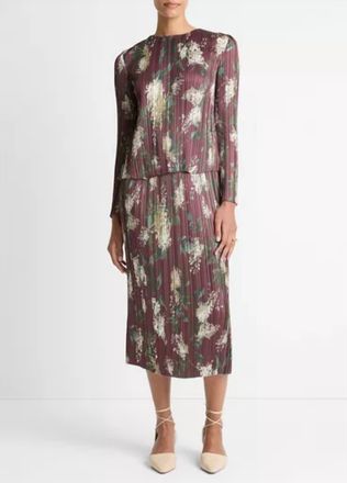 Vince Micro-Pleated Satin Top In Dark Bordeaux