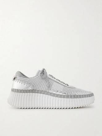 Chloé Sneakers In Mesh Con Finiture In Pelle Metallizzata Nama - Argento