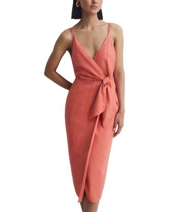 Reiss Esme Linen Tie Side Midi Dress